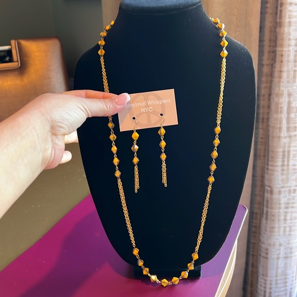 Seasonal Whispers Jewelry - Authentic Seasonal Whispers Gold and Yellow Beaded Necklace and Earring Set New